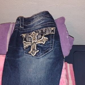 Miss Me Dark Blue Boot Cut Jeans with Embellished Cross Pocket